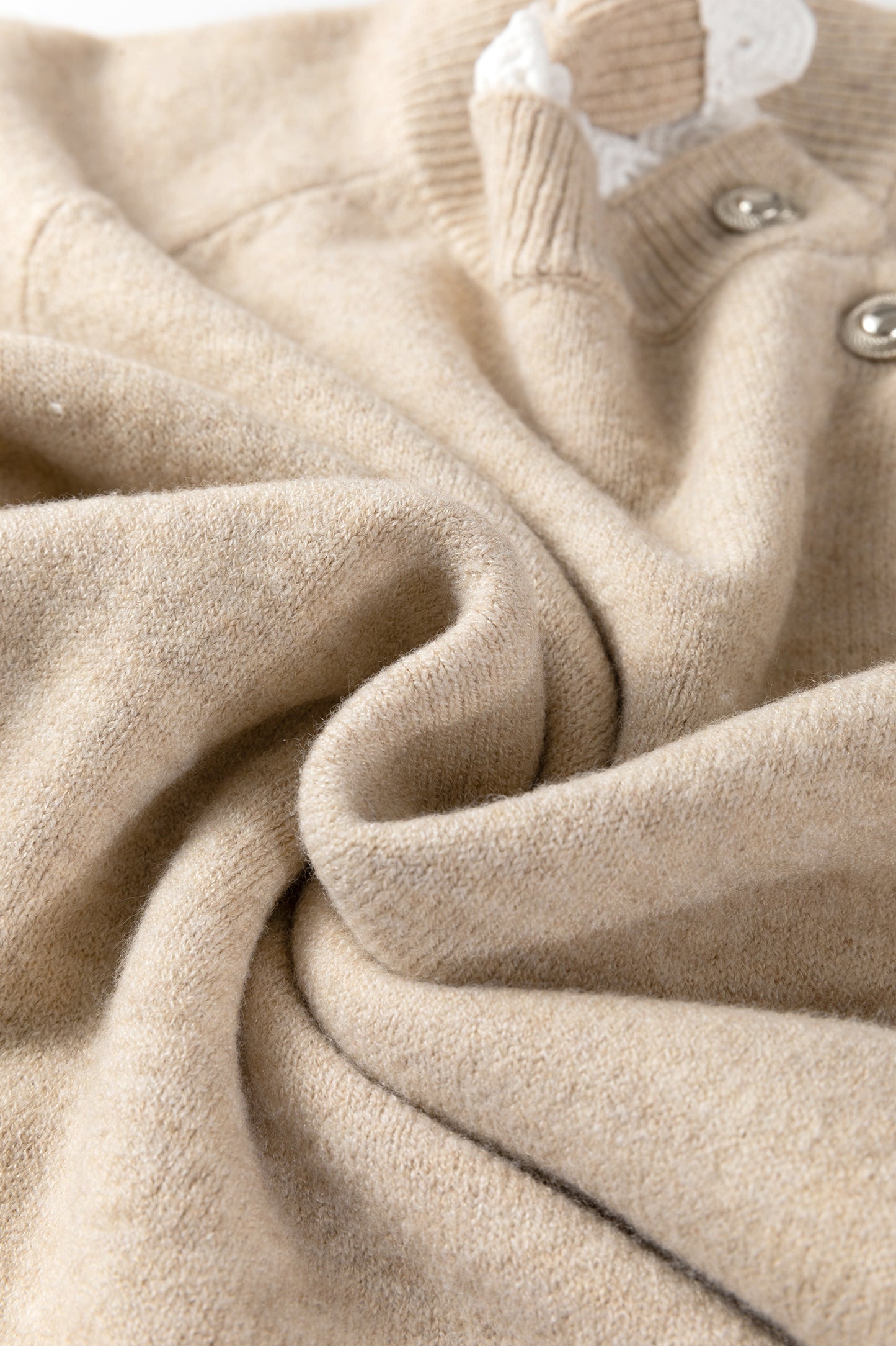 Parchment Button Lace Detail Raglan Sleeve Shift Mini Sweater Dress