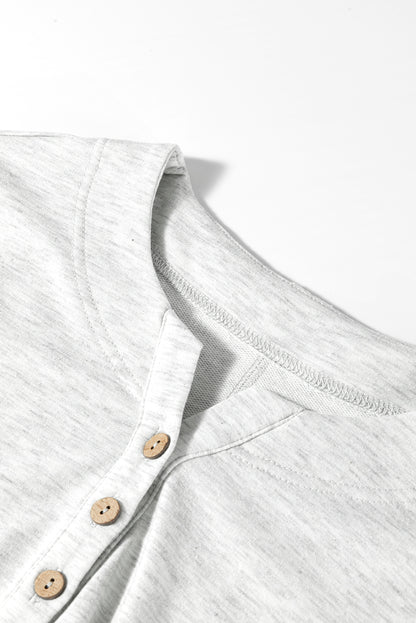 Dearlovers Light Grey Two Tone Contrast Waffle Knit Patched Buttoned V Neck Top