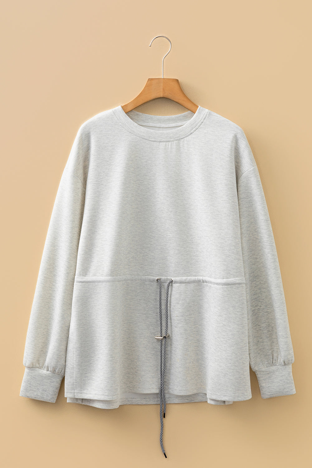 Light Grey Drawstring Waist Tunic Solid Sweatshirt