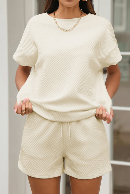 Apricot Textured Short Sleeve Top and Shorts Set