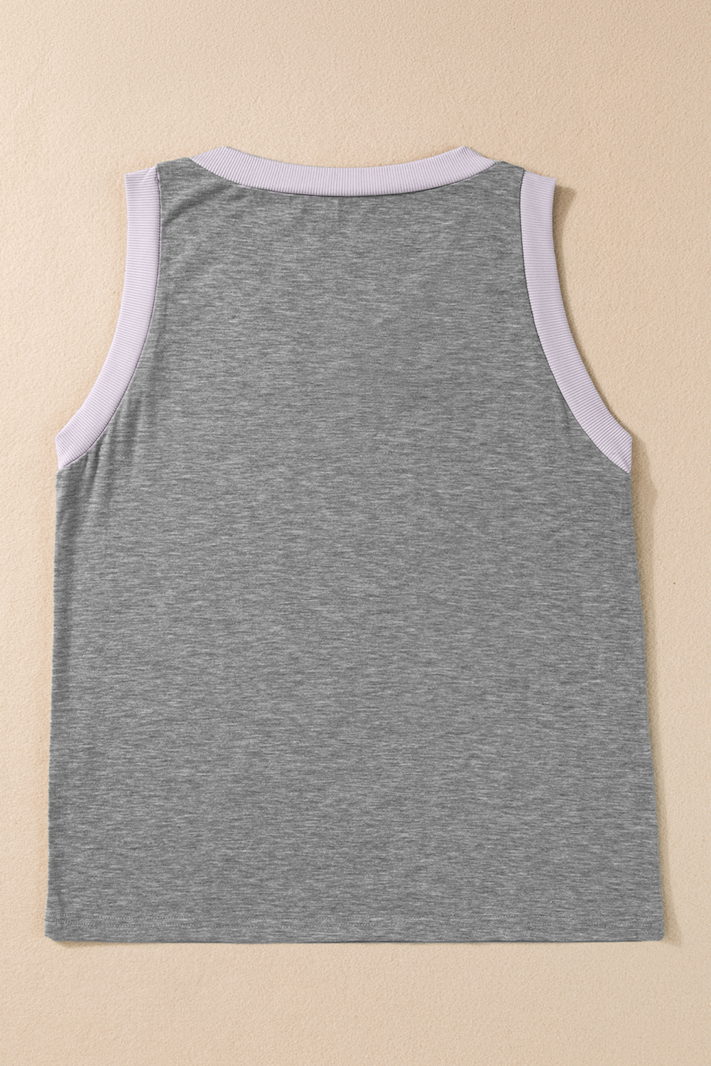 Gray Sequined Baseball Bat Graphic Ribbed Trim Casual Tank Top
