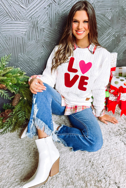 Dearlovers White Merry And Bright Cable Knit Pullover Sweatshirt