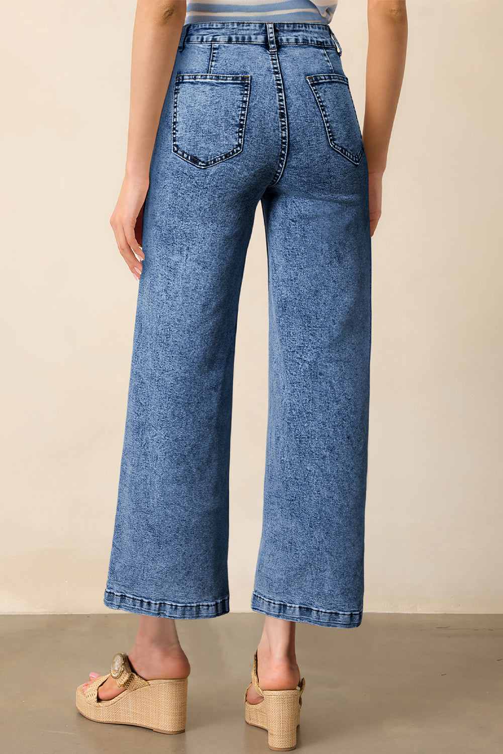 Sky Blue Chic Patch Pocket Straight Leg Loose Jeans