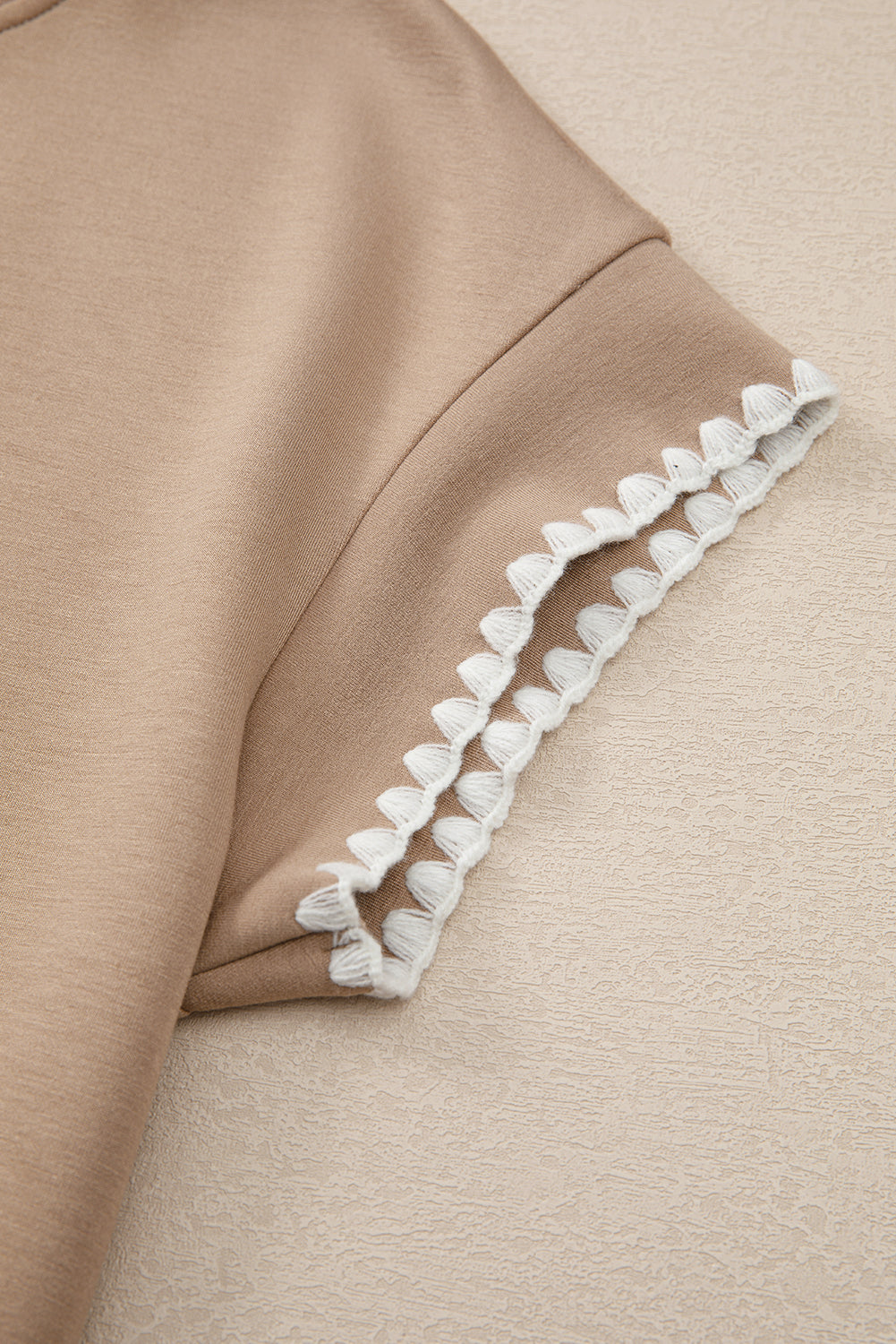 Straw Yellow Ric Rac Color Contrast Ribbed Edge Crewneck T Shirt