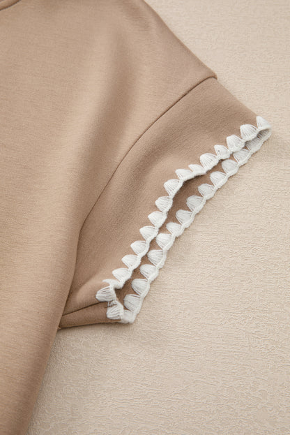 Straw Yellow Ric Rac Color Contrast Ribbed Edge Crewneck T Shirt