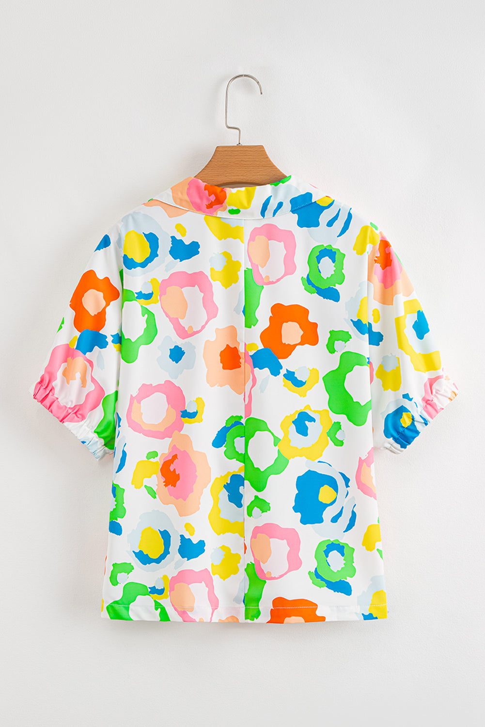 Green Chic Leopard Print Striped Detail Split Neck Blouse