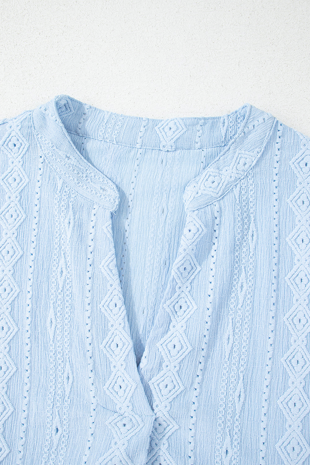 Beau Blue Jacquard Texture Flared Short Sleeve Notched Neck Mini Dress