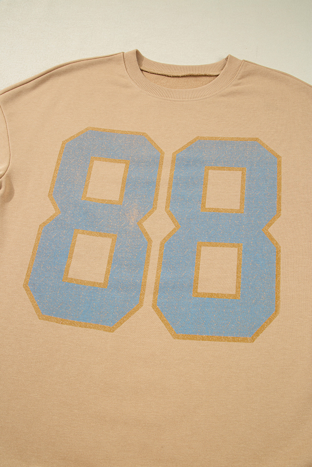 Khaki 88 Number Graphic Drawstring Hemline Oversize Long Sleeve Top