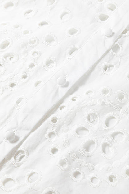 White Eyelet Embroidered Puff Sleeve Crop Shirt