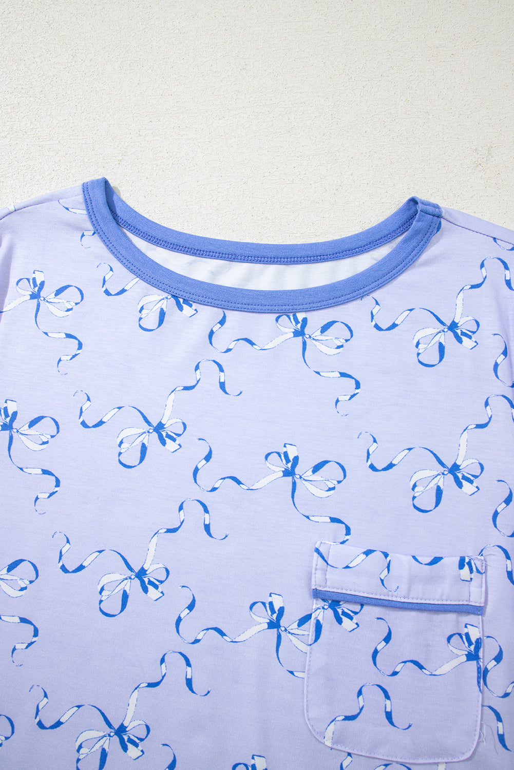 Sky Blue Bow Printed Ruffled Short Lounge Set