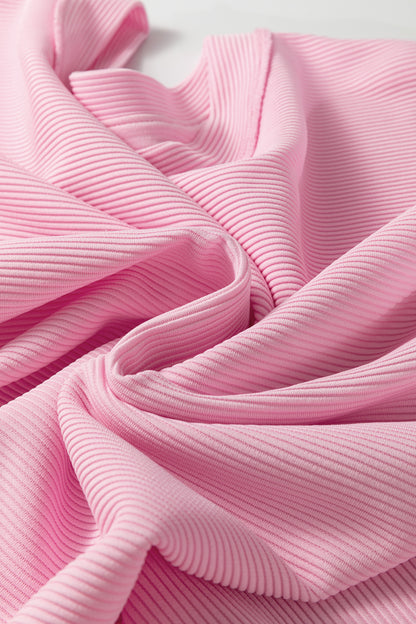 Pink Drop Shoulder Long Sleeve Plus Size Ribbed Top