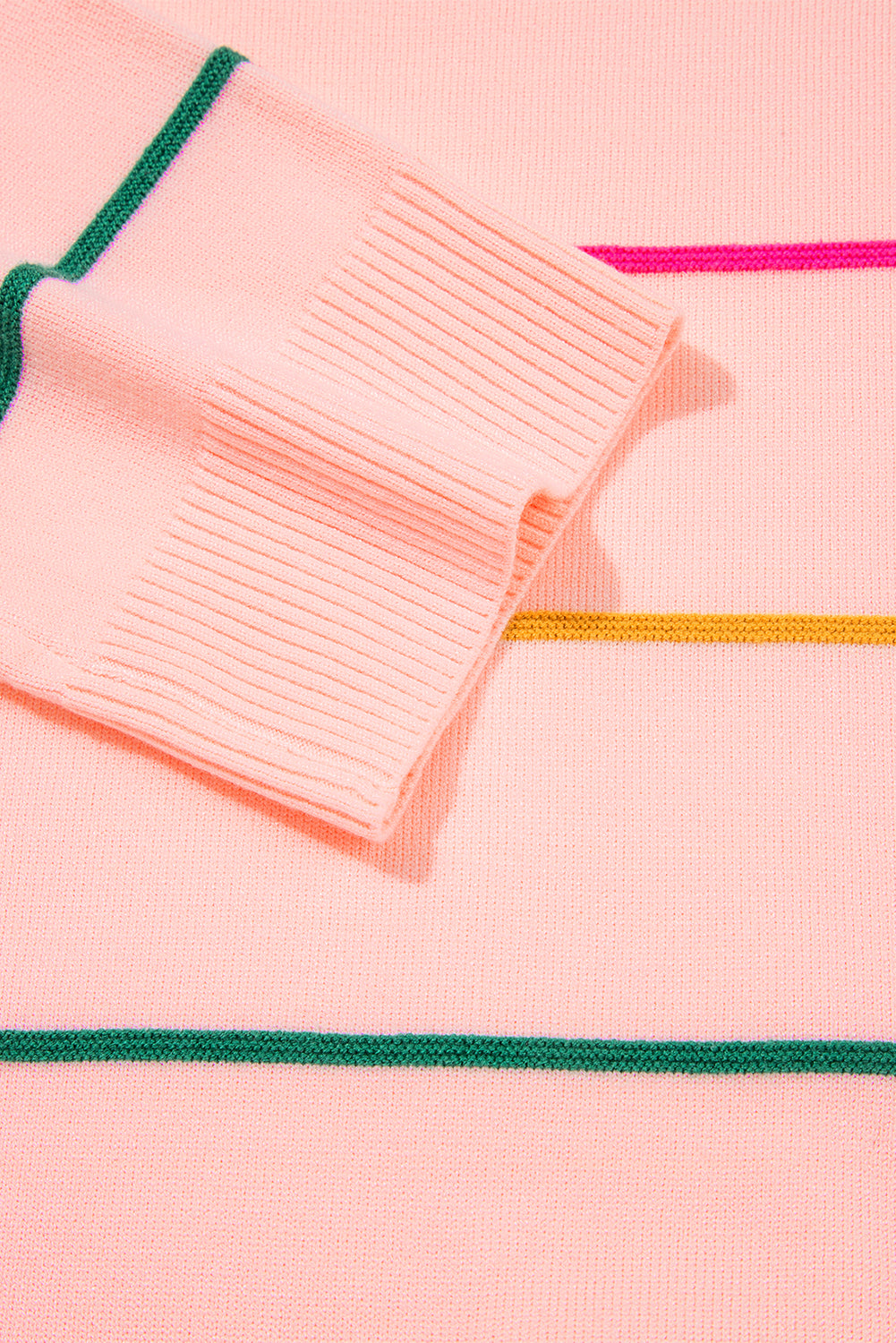 Pink Colorblock Striped Half Sleeve Drop Shoulder Sweater