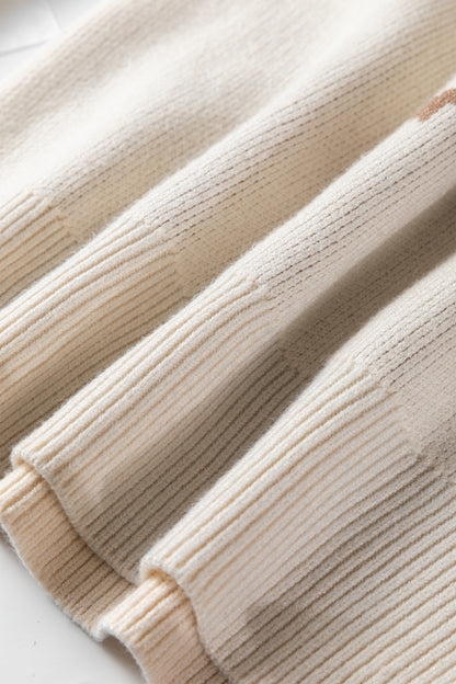 Beige Asymmetric Leopard Print Detail Drop Shoulder Sweater