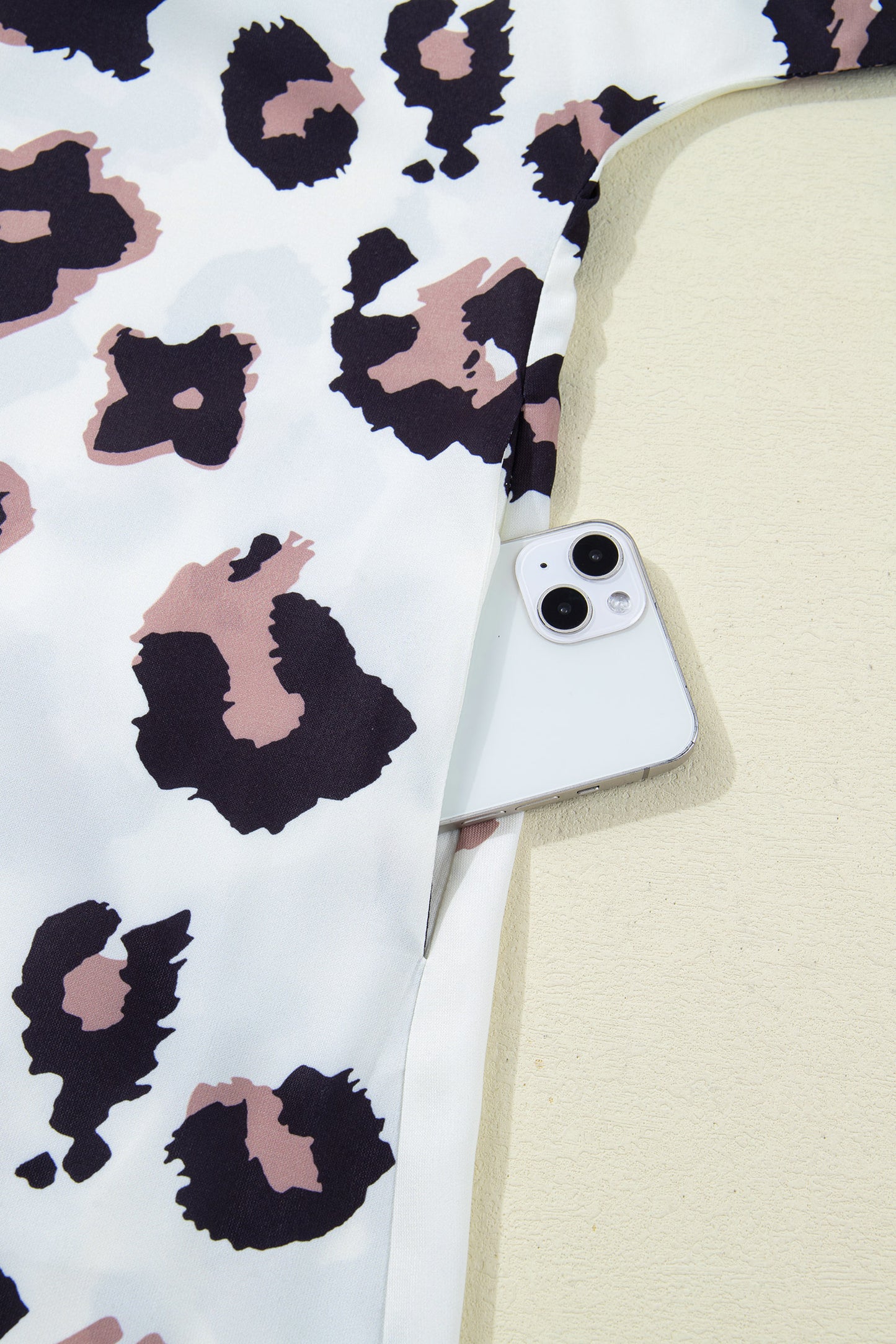 Khaki Leopard Print Contrast V Neck Plus Size Shift Mini Dress