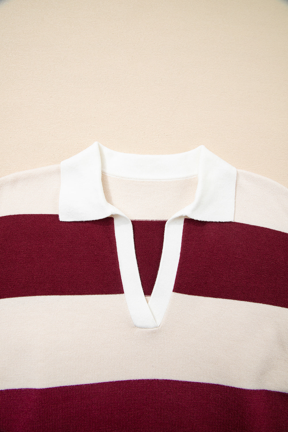 Brown Ribbed Trim Color Block Knitted Polo Collar Sweater