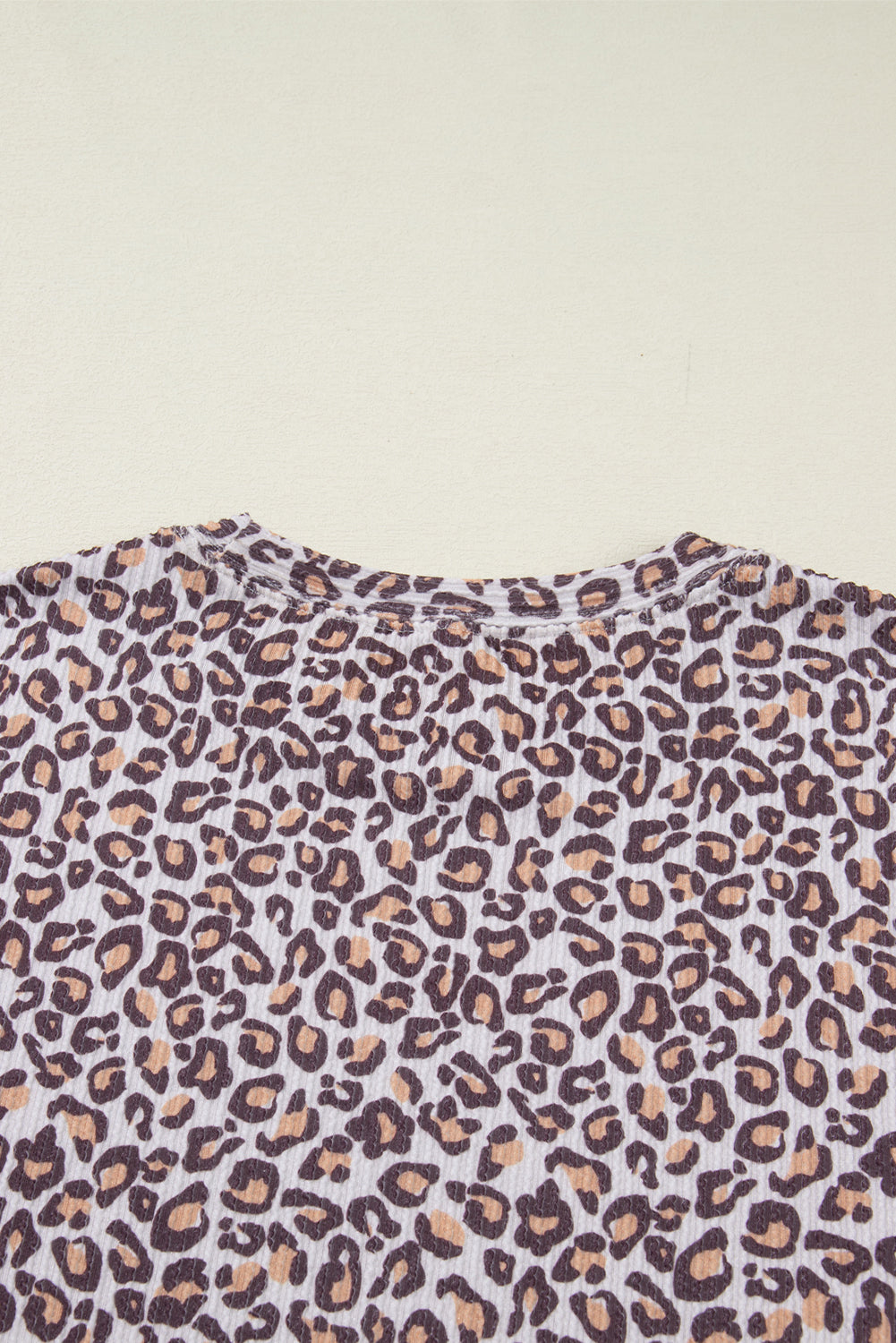 Khaki Leopard Ribbed Long Sleeve Top Drawstring Shorts 2pcs Outfit