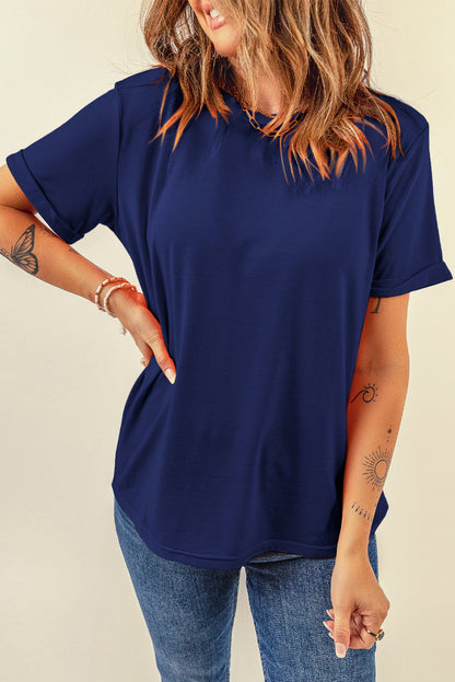 Wisteria Casual Plain Crew Neck Tee