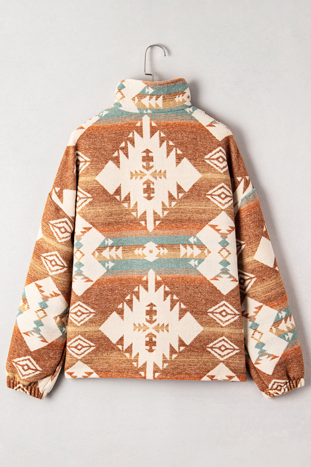 Khaki Quarter Zip Elastic Cuffs Aztec Sweatshirt