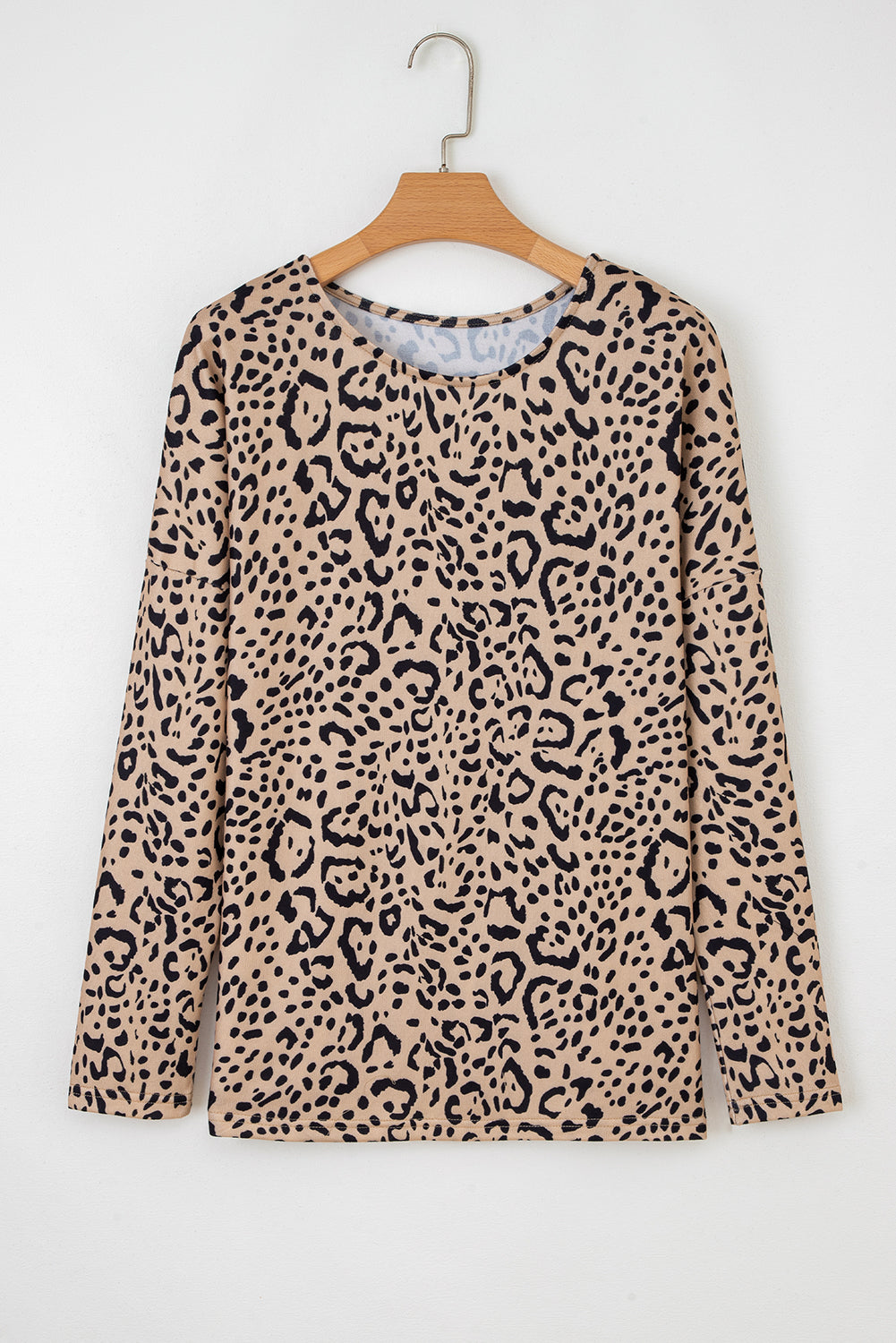 Khaki Leopard Print Long Batwing Sleeve Loose Top