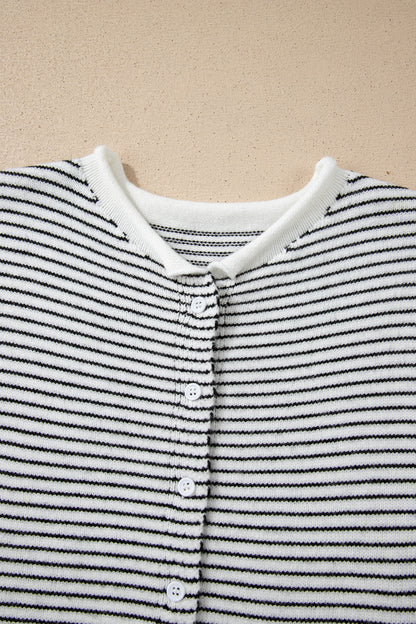 Black Stripe Contrast Trim Cap Sleeve Button Down Casual Cardigan