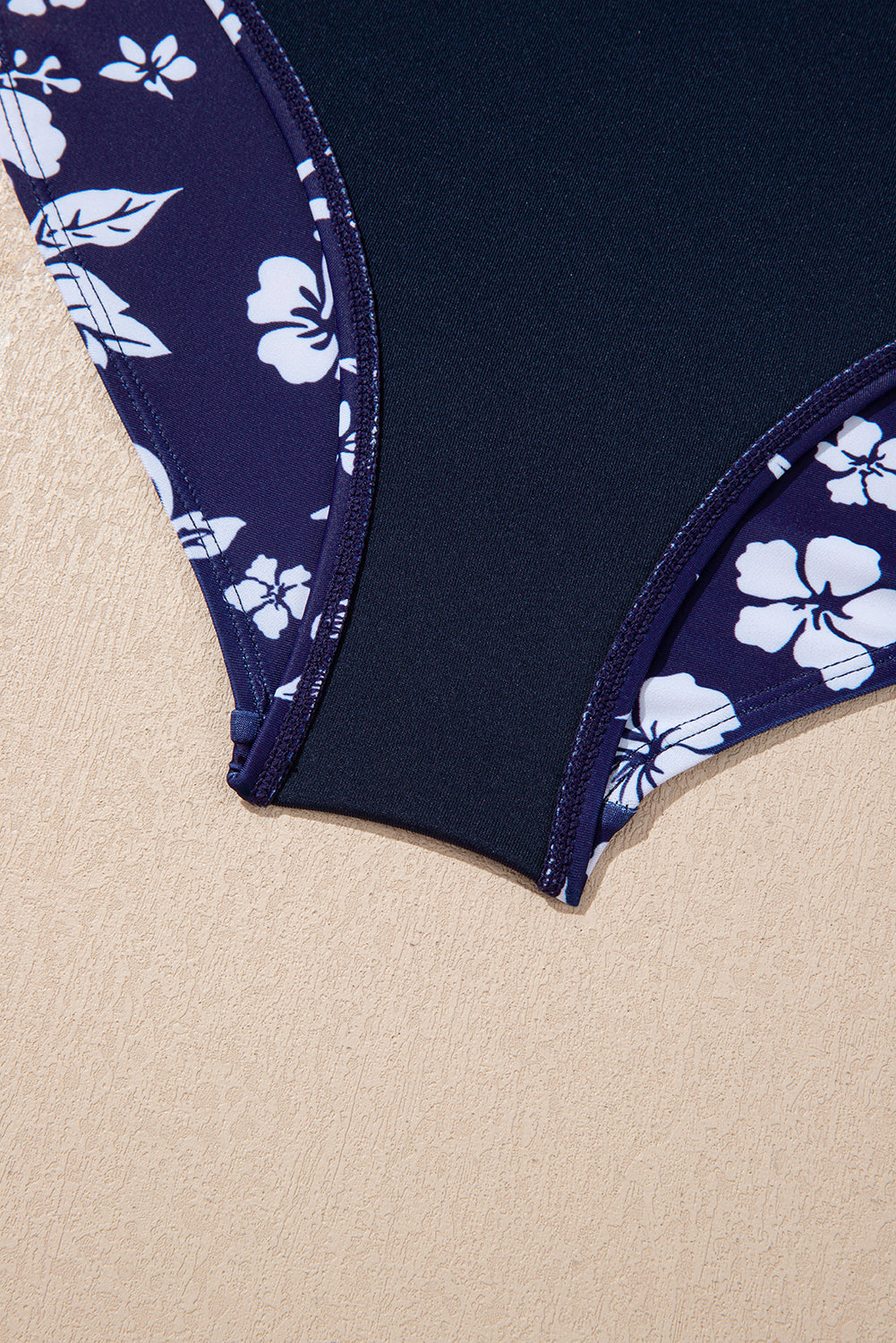 Blue Crossed Back Floral Print Asymmetric Knot Side One Piece Swimsuit