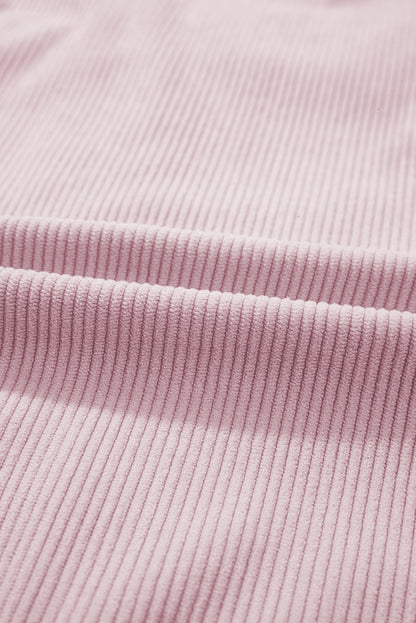 Pink Brushed Plaid Corduroy Flap Pockets Patchwork Shacket