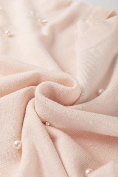 Oatmeal Pearl Bow Embellished Dolman Short Sleeve Sweater