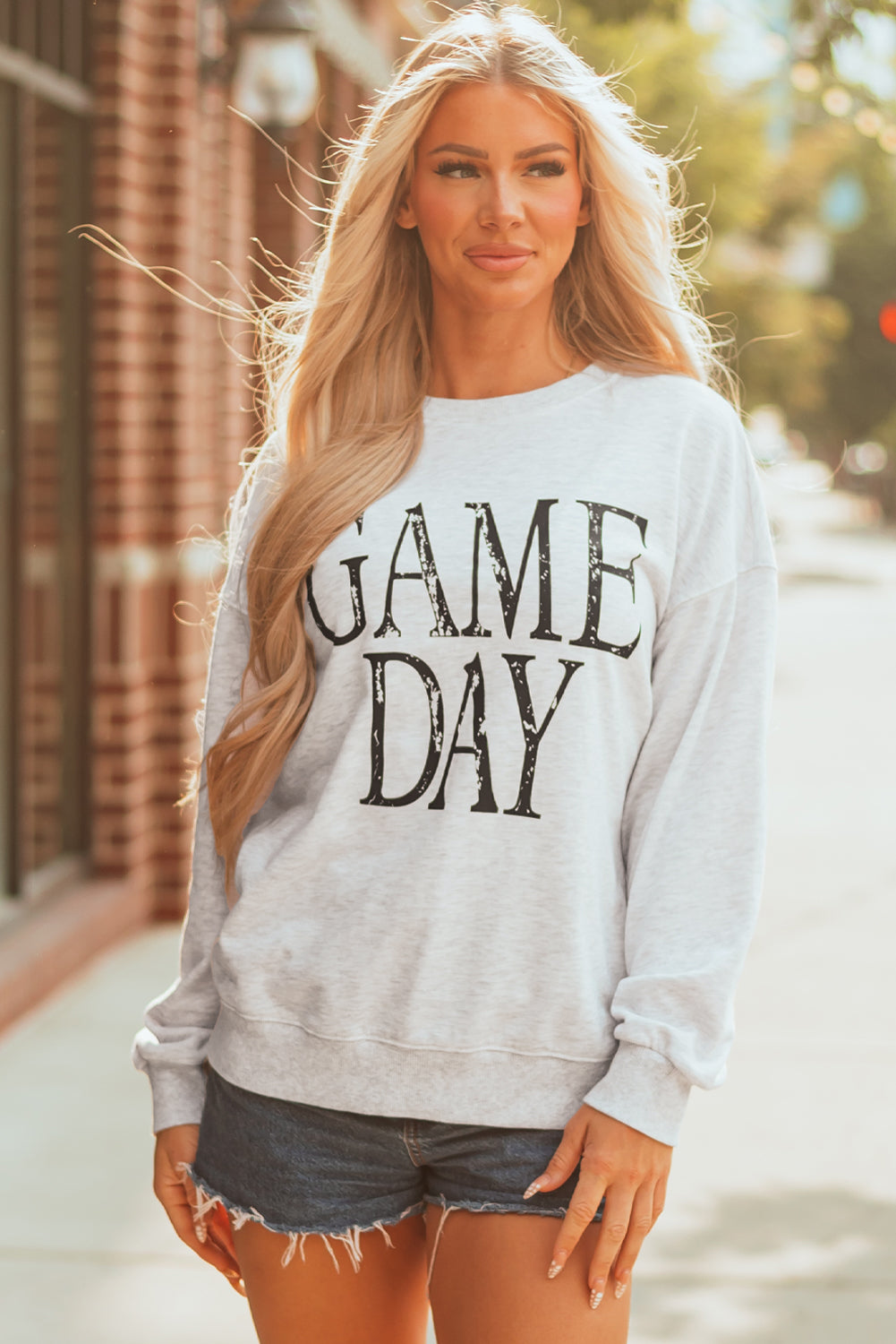 Black Vintage Washed GAME DAY Graphic Baggy Sweatshirt