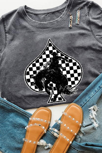 Gray Redeo Check Spades Western Graphic T Shirt