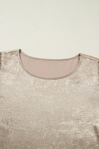 Apricot Plus Size Metallic Long Flounce Sleeve Blouse