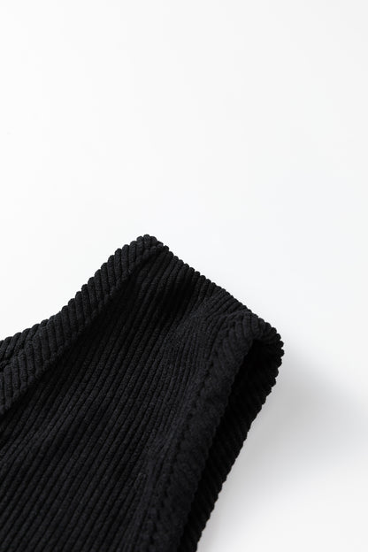 Black Plus Size Corduroy Patch Pocket Sleeveless Mini Dress