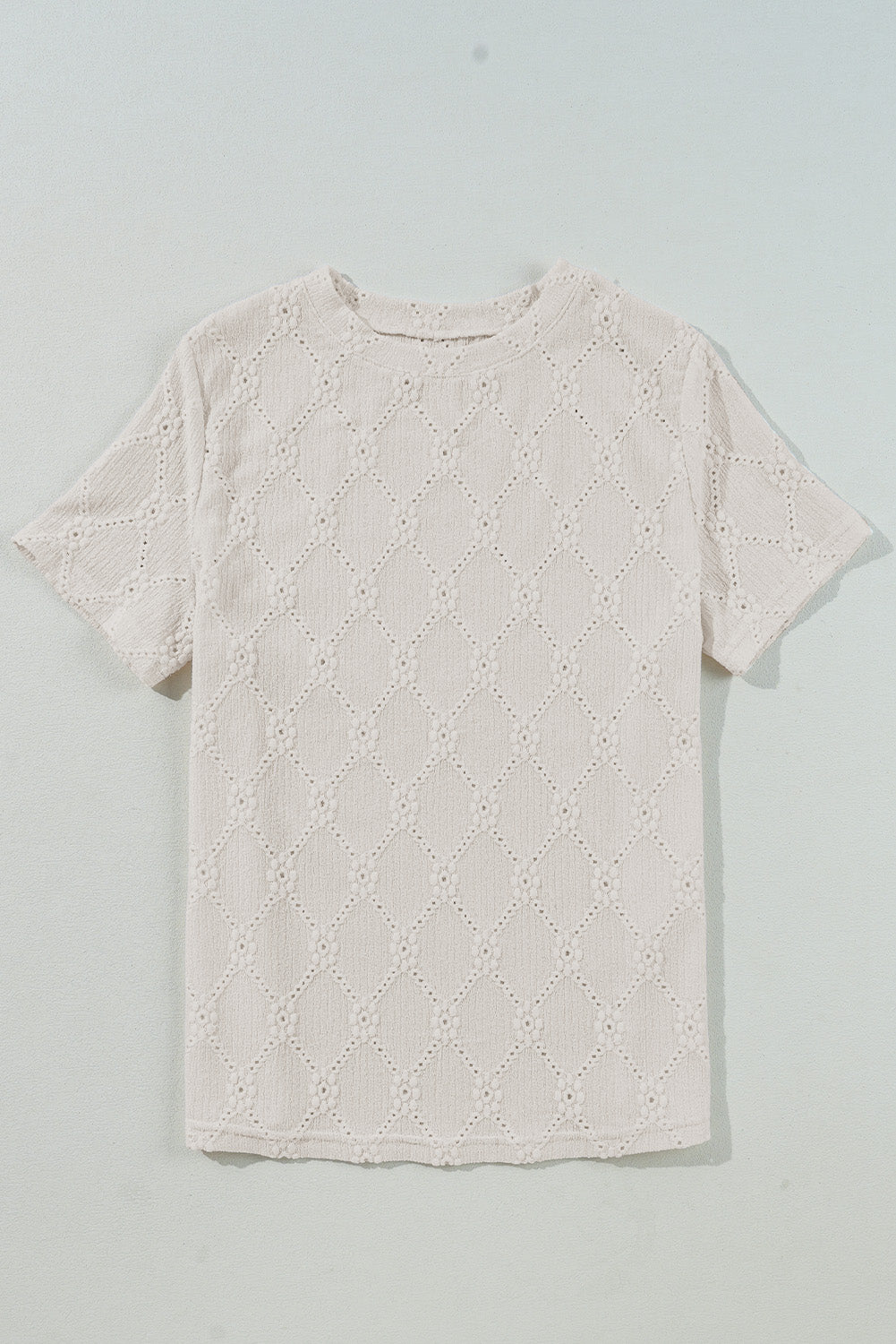White Geometric Embroidered Slim Fit O Neck T Shirt
