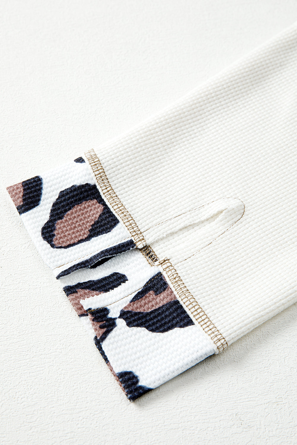 Apricot Oversized Leopard Contrast Mixed Texture Patchwork Zip Up Drop Shoulder Hoodie