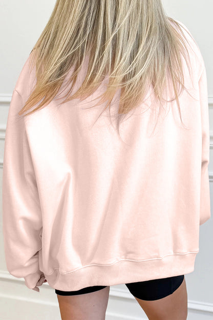 Light Pink Sequin Heart Patched Love Cake Mock Neck Sweatshirt