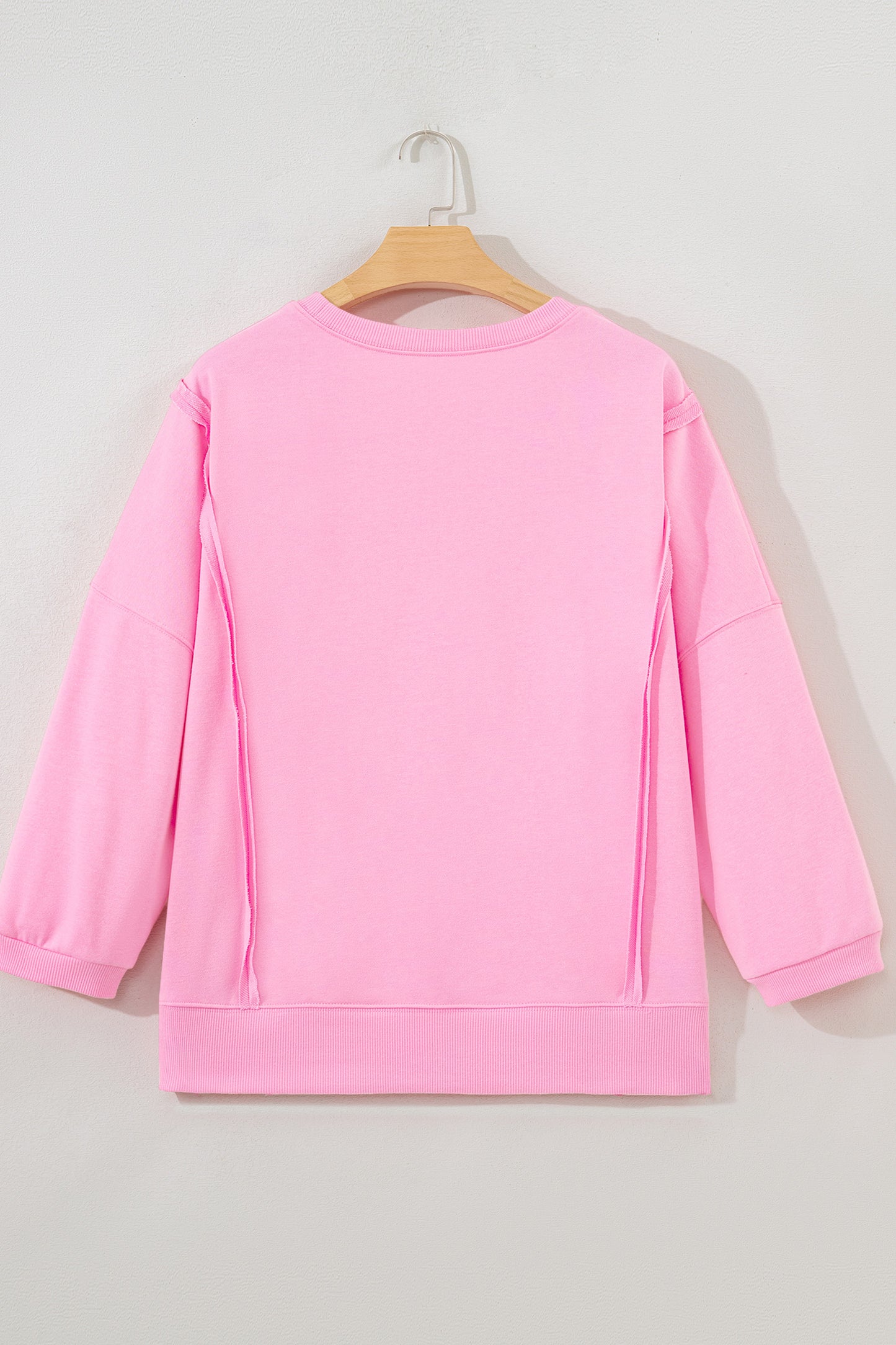 Pink Floral Bow Patched Exposed Seam Patchwork Slit Baggy Sweatshirt