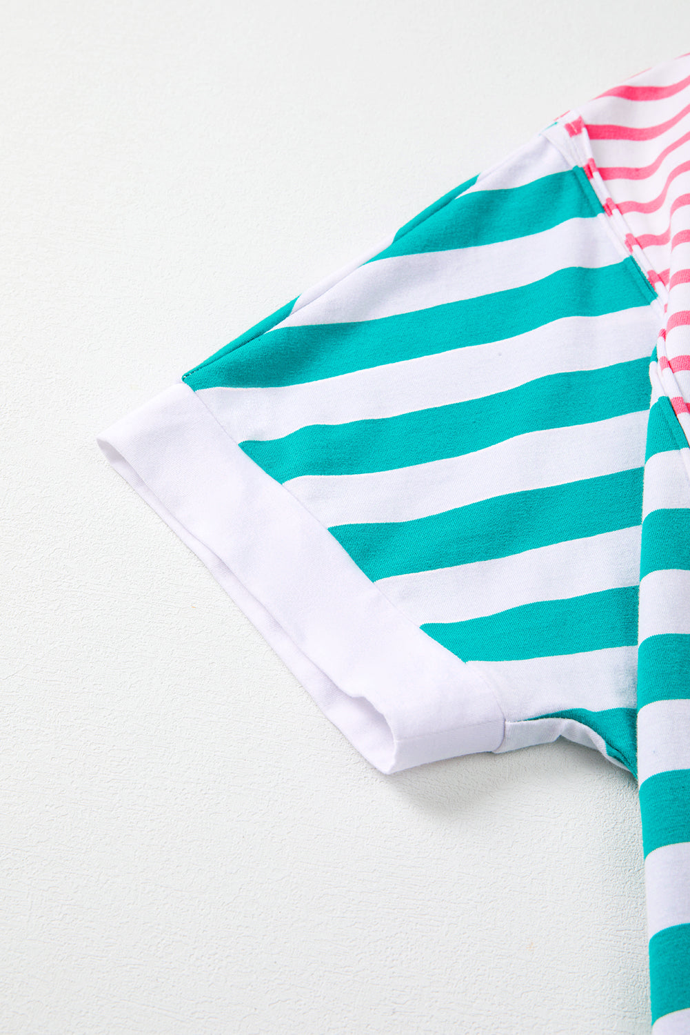 Pink Stripe Mixed Pattern Patchwork Uneven Hem Loose Tee