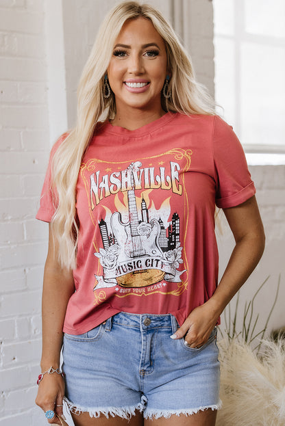 Mineral Red Nashville Music City Graphic Retro Fashion Tee