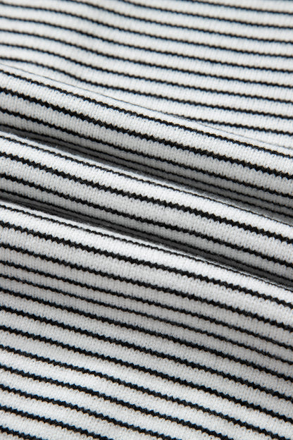 Black Stripe Contrast Trim Cap Sleeve Button Down Casual Cardigan