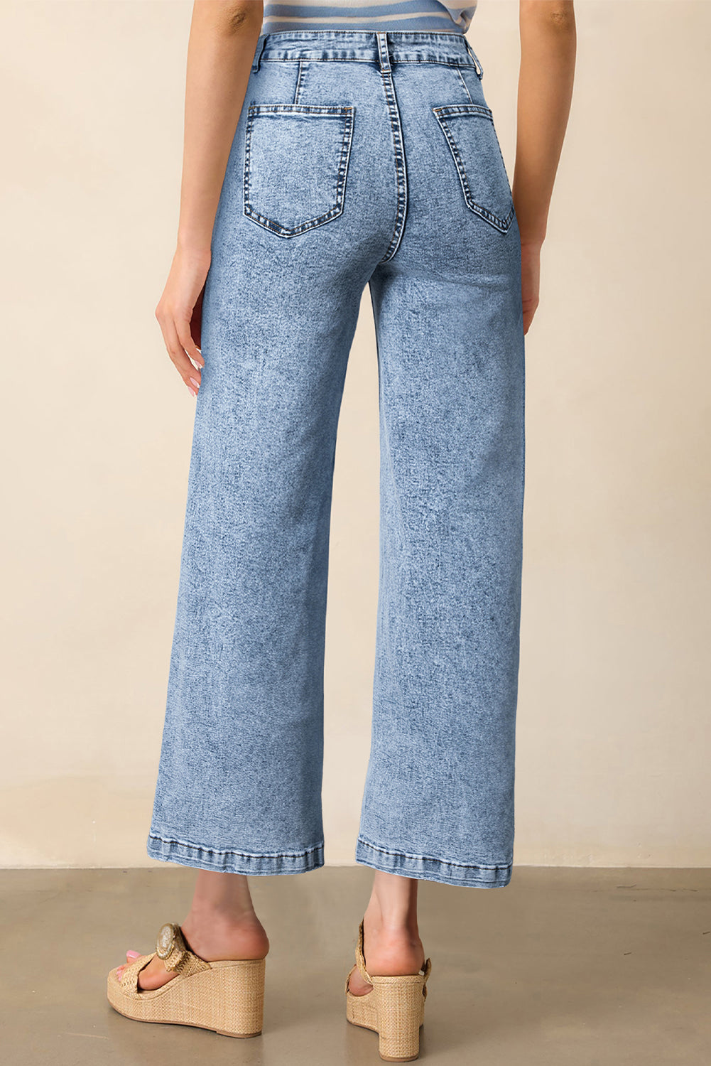 Light Blue Chic Patch Pocket Straight Leg Loose Jeans