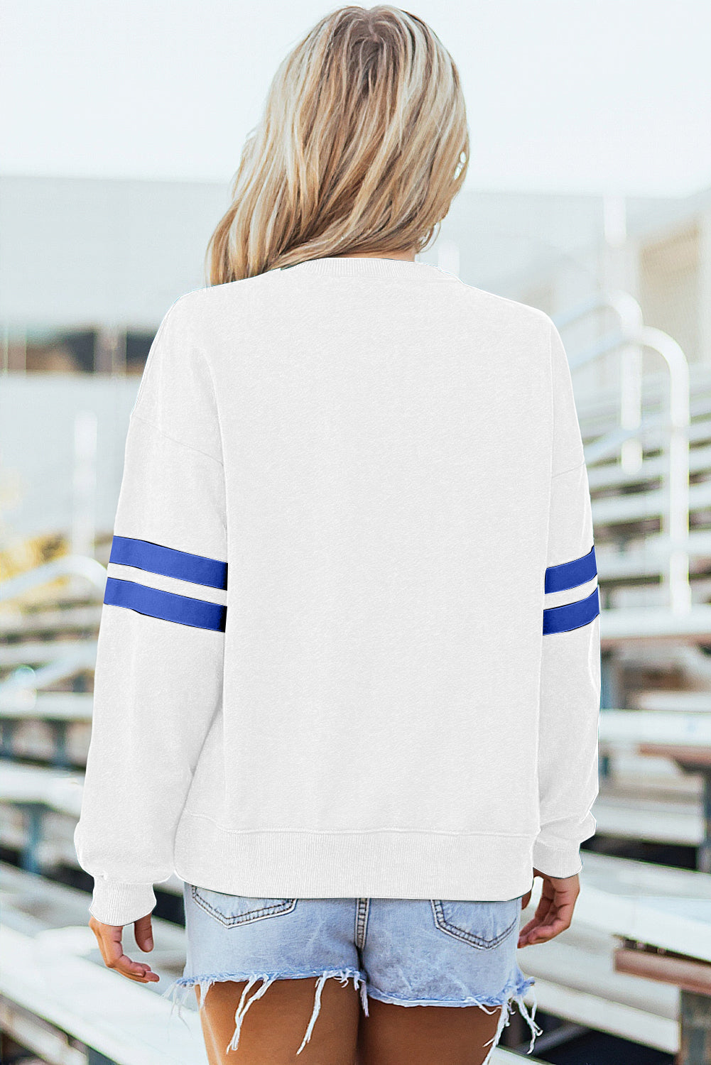 White Varsity Striped Detail Drop Shoulder Oversized Sweatshirt