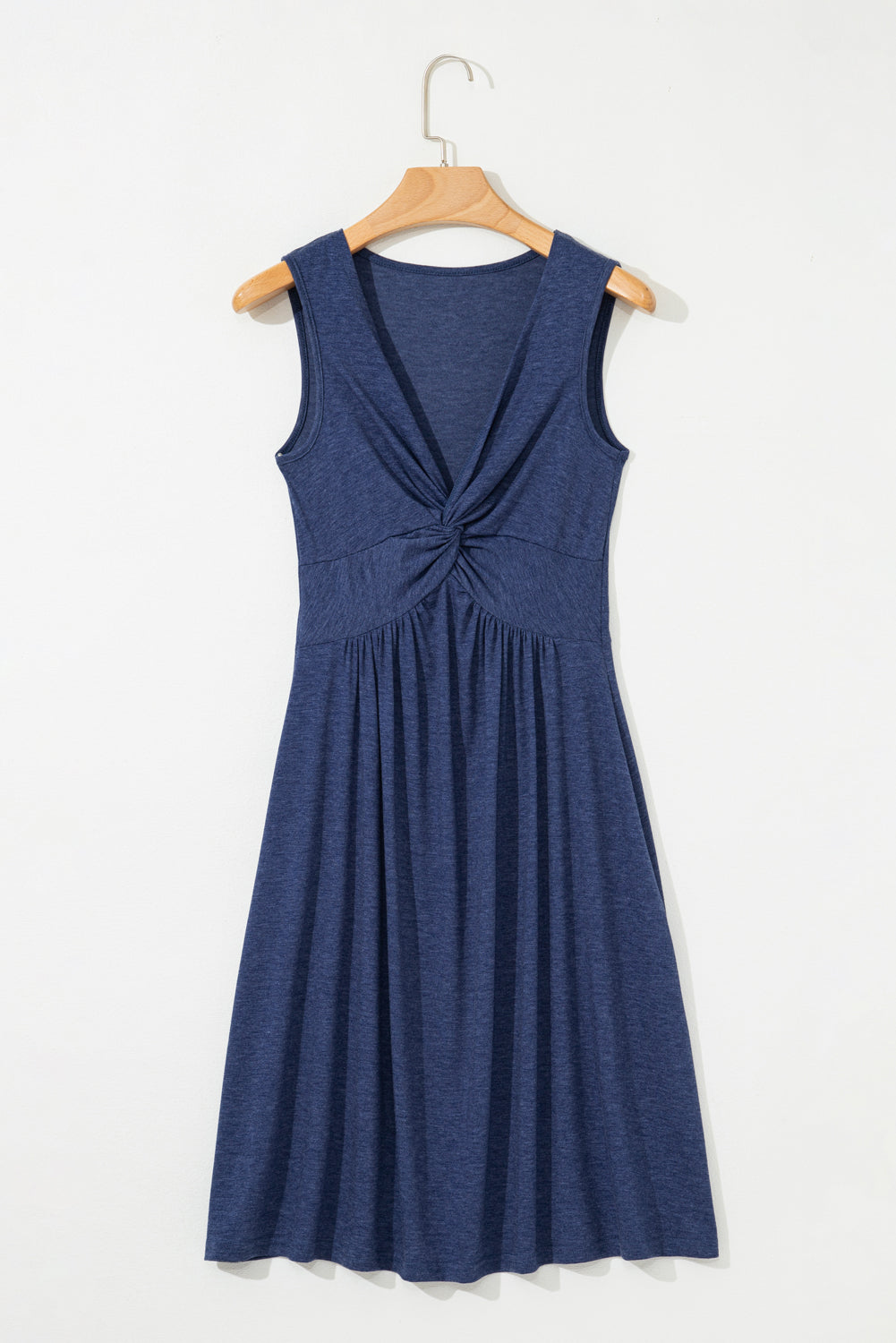 Dirty blue Twisted Bust V Neck Sleeveless Dress