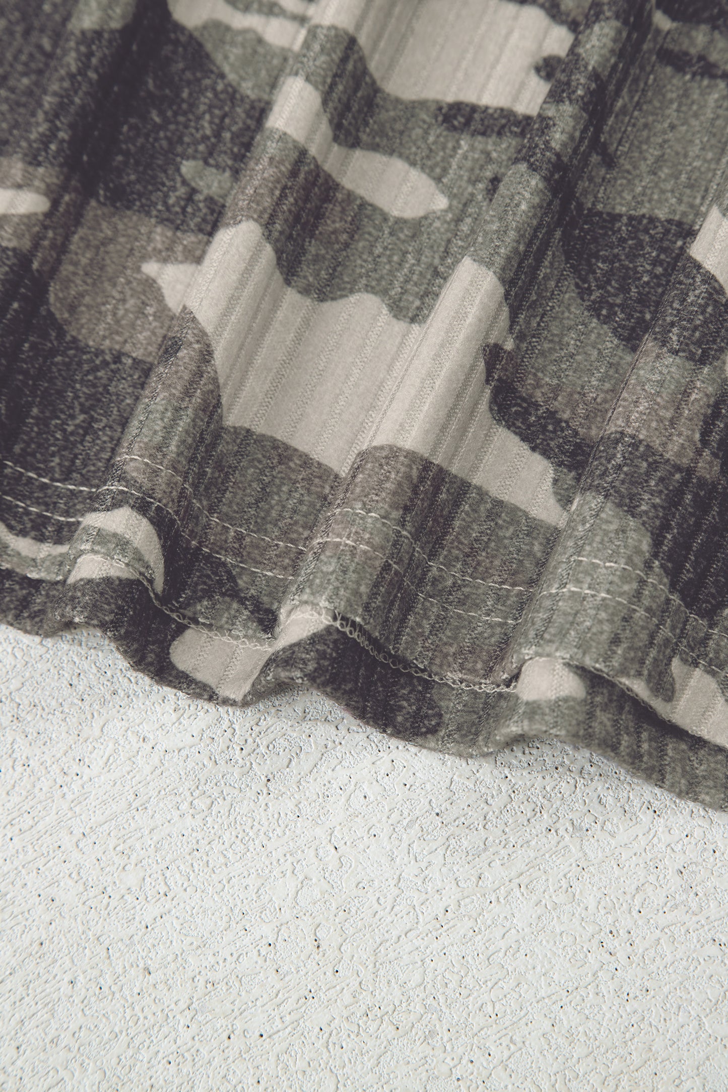 Gray Camouflage Print Ribbed Knit Round Neck Tank Top