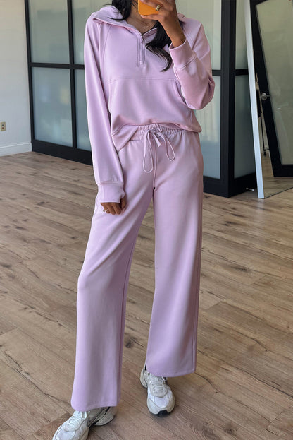 Beau Blue Half Zip Thumbhole Sleeve Hoodie Active Pants 2pcs Outfit