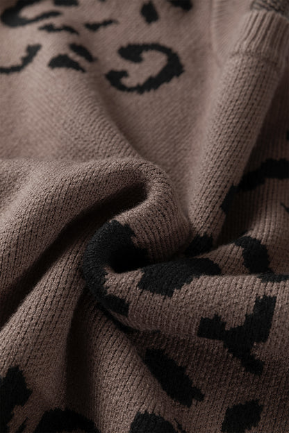 Beige Asymmetric Leopard Print Detail Drop Shoulder Sweater