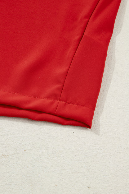 Racing Red Contrast Plaid Patchwork V Neck Long Sleeve Blouse