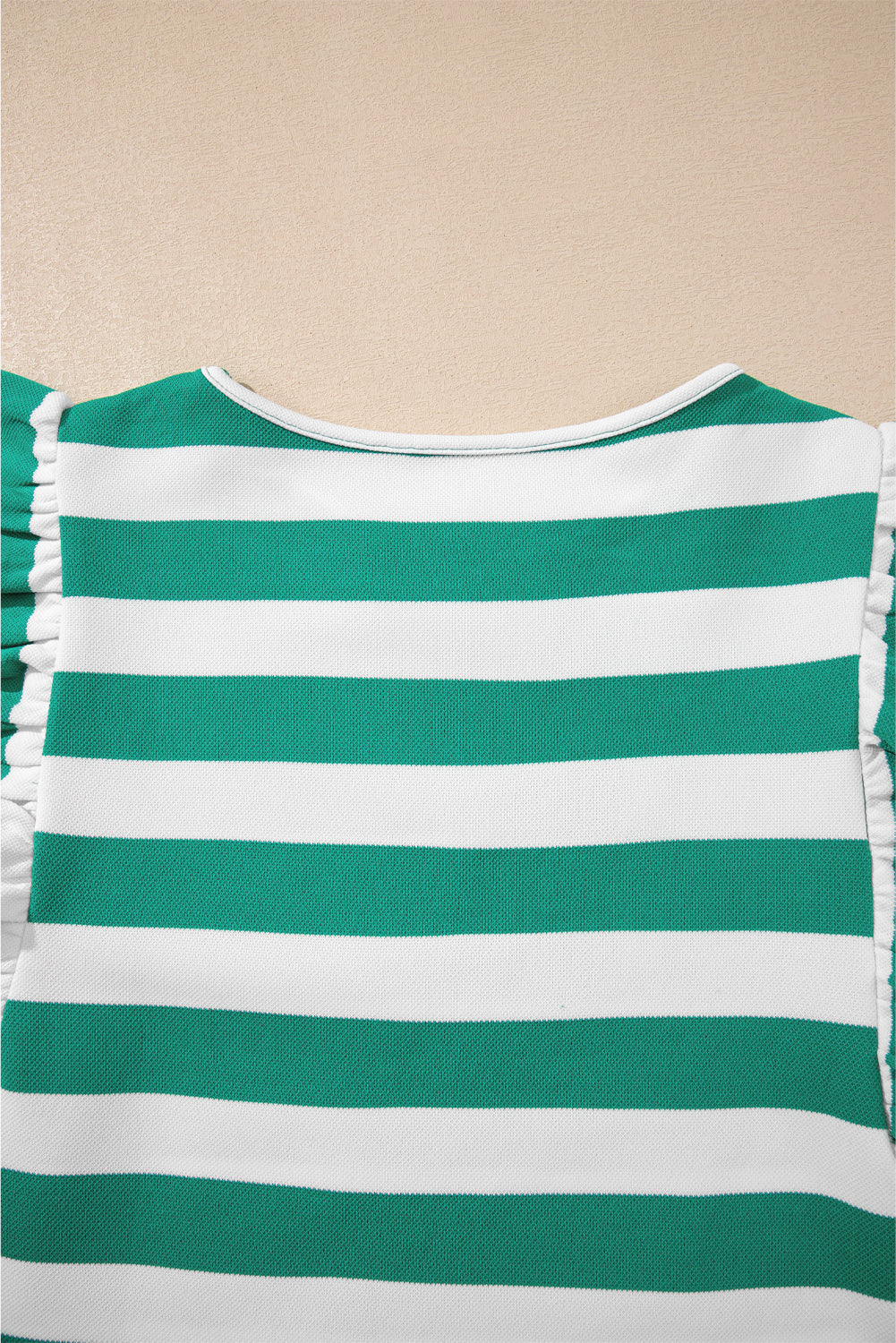 Green Stripe Flutter Sleeve Round Neck T Shirt