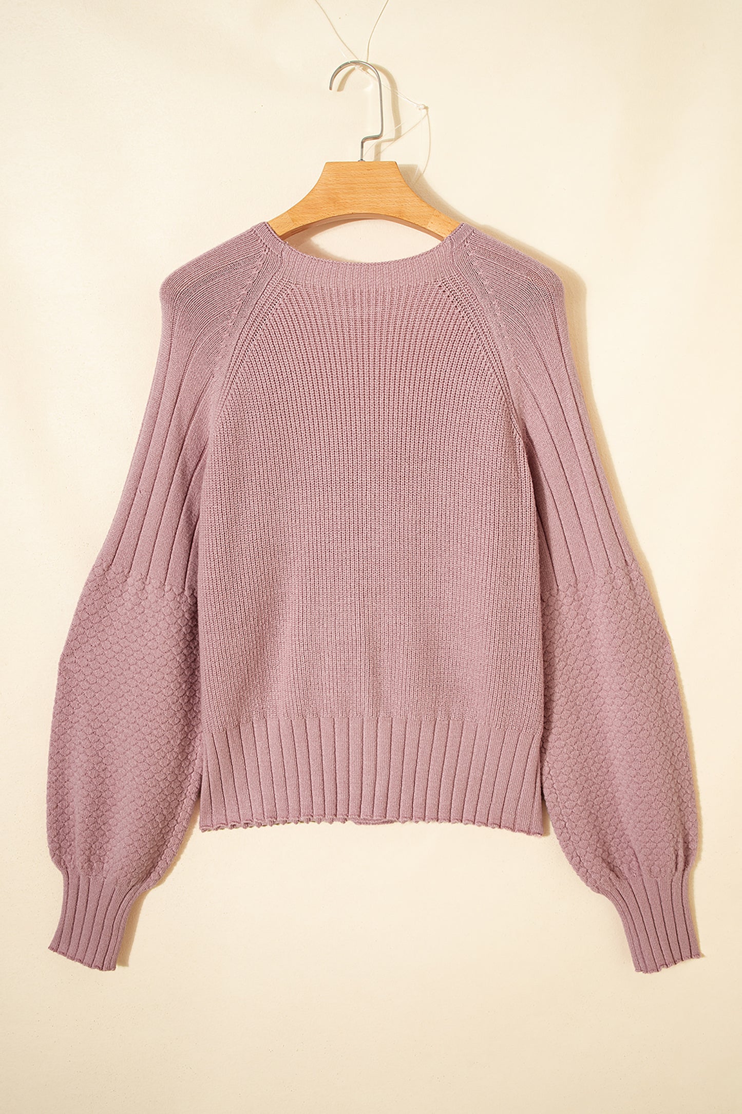 Light Pink Mixed Texture Knit Button V Neck Sweater Cardigan