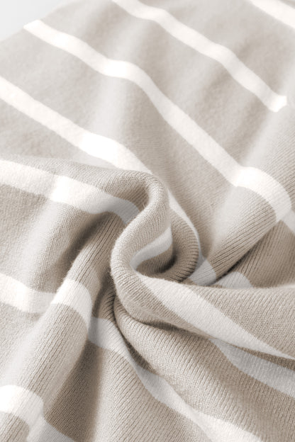 Brown Stripe Side Slits Crewneck Short Sleeve Sweater Tee