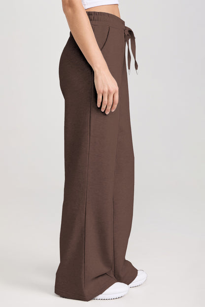 Dark Brown Solid Collared Sweatshirt and High Waist Pants Active Set