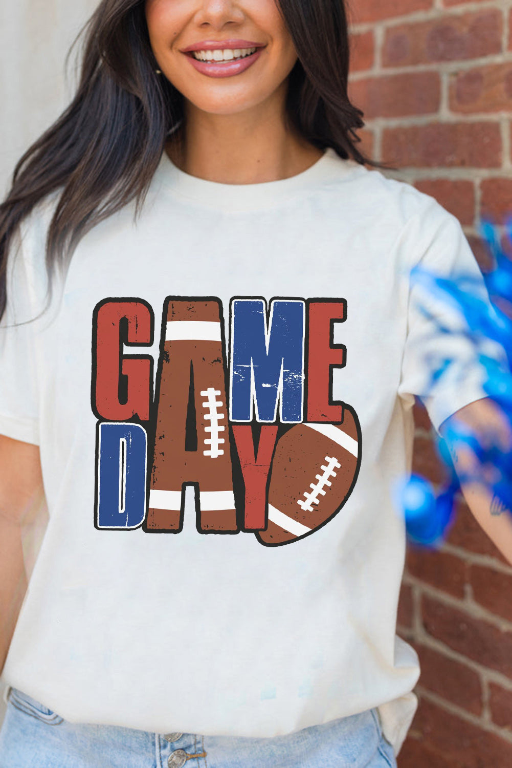 White GAME DAY Football Letter Graphic T Shirt